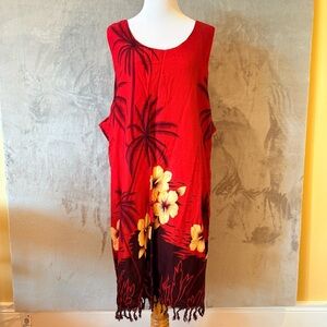 Tropical Hawaii Coastal Red Palm Tree Floral Tassel Sleeveless Dress Wmn’s 2X
